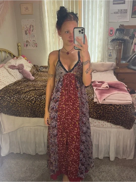 Zara Floral Patchwork Maxi Dress in Burgundy and Lavender - Picture 11 of 12